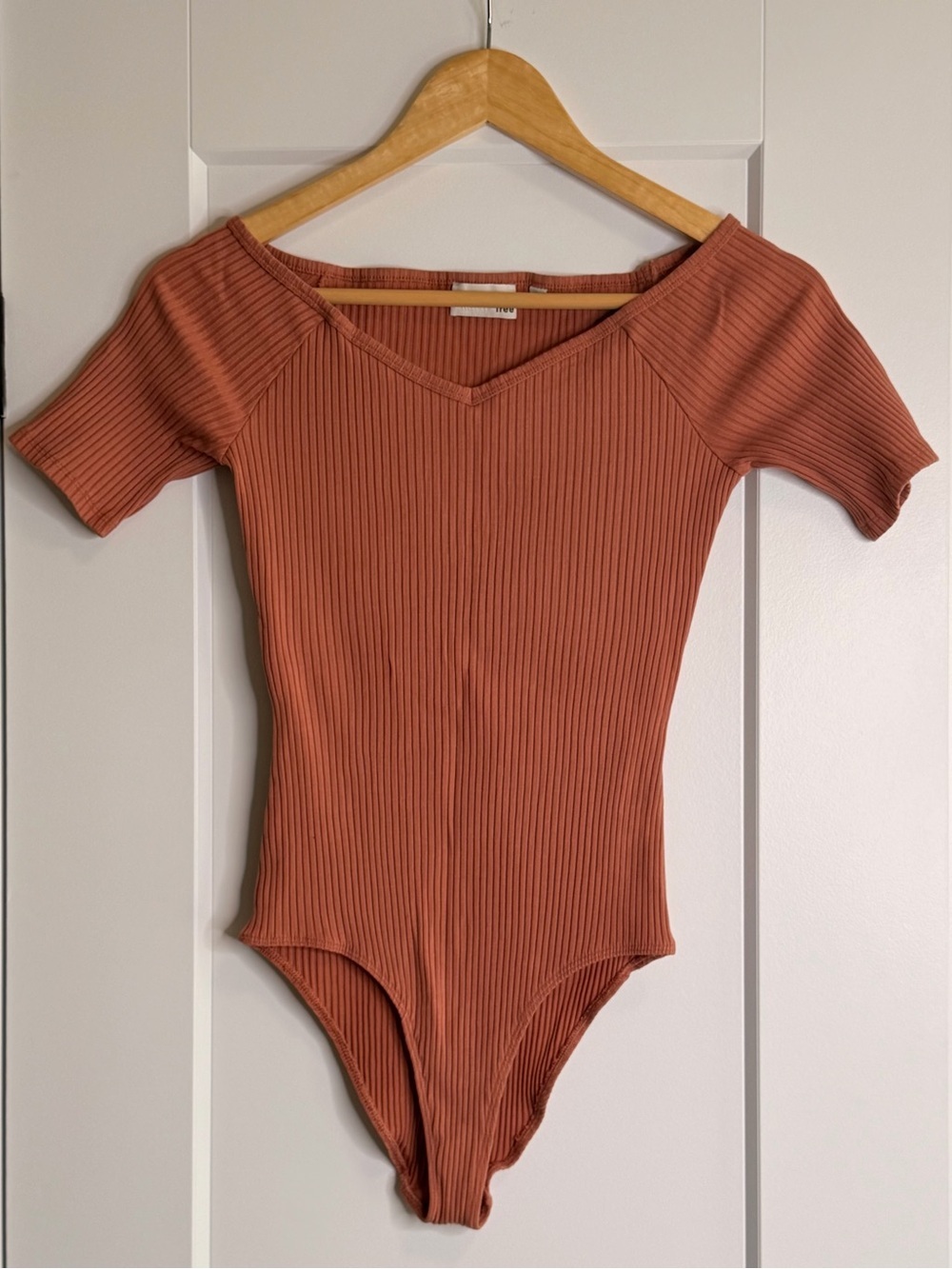 Wilfred Free Rust-Pink Ribbed V-Neck Bodysuit